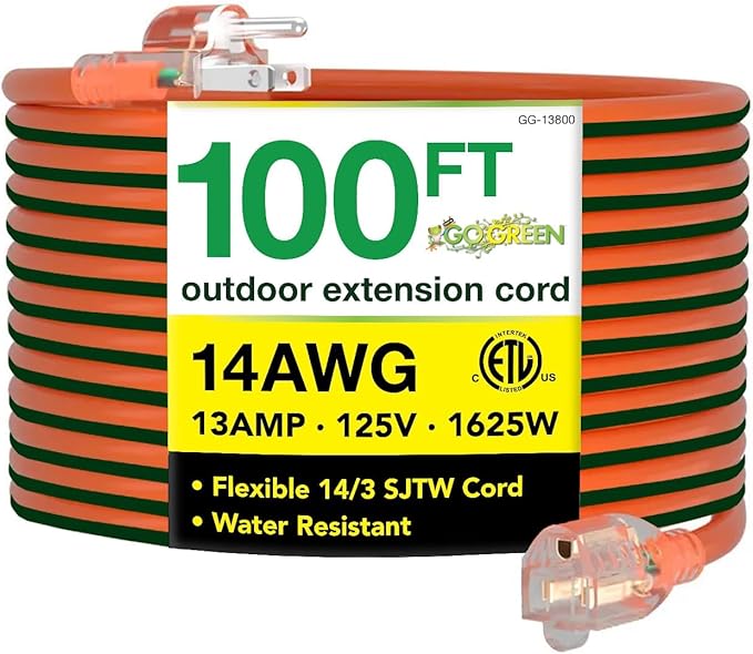 Go Green Power Inc. 14/3 100ft Lighted Outdoor Extension Cord by PowerByGoGreen