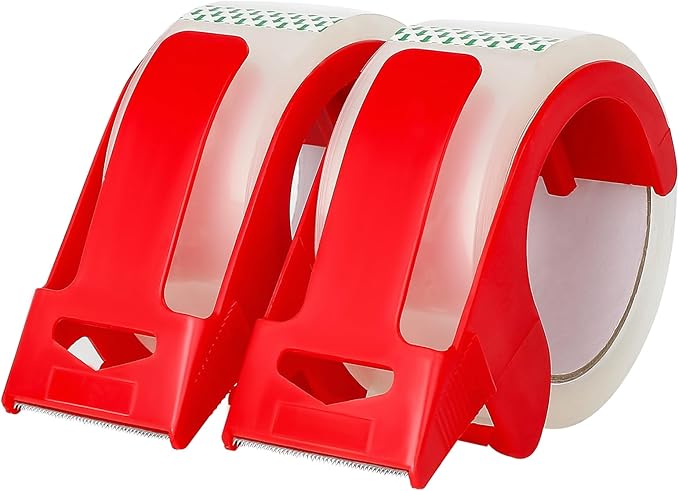 2-Pack Clear Packing Tape with Dispenser-2.7mil x 1.88" x 55Y Heavy Duty by CHUANGSEED