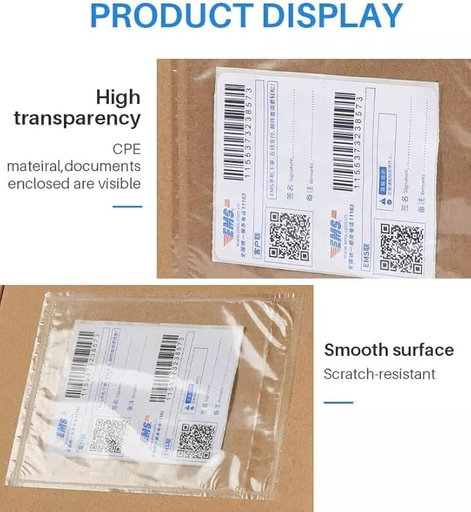 6" x 9" Shipping Label Sleeves, 200 Pack Clear Adhesive Top Loading Packing List - Image 3