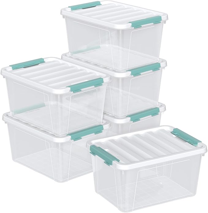 6 Packs Plastic Latch Boxes, 20 L Clear Stackable Storage Container Bin - Image 7