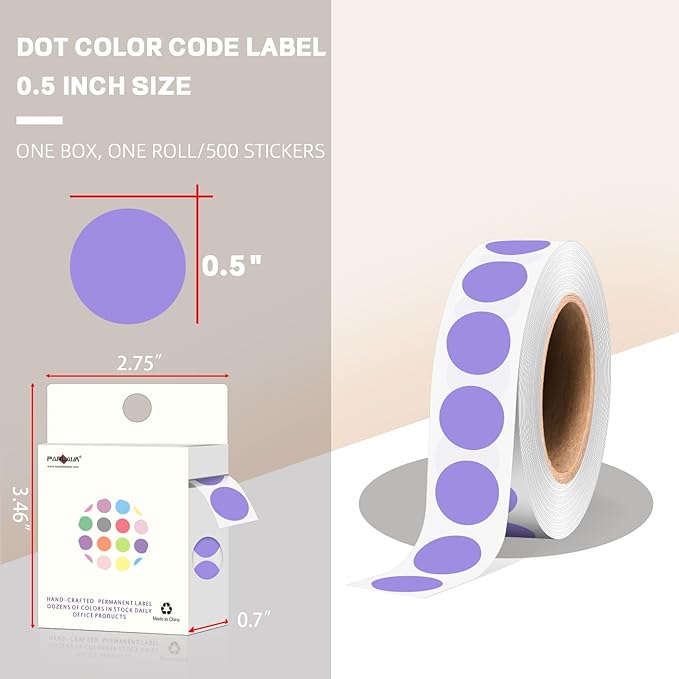 PARLAIM 1/2 Inch Round Adhesive Color-Code Dot Stickers, 500 Stickers Inventory - Image 2