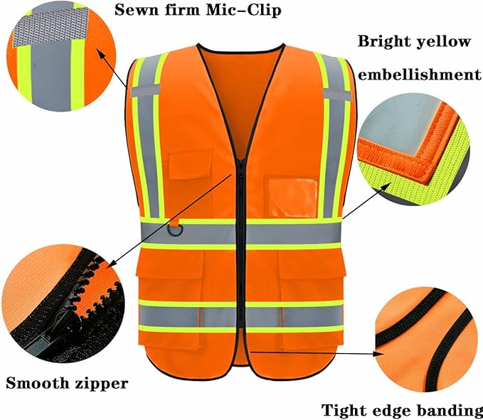 BeautyWill Custom Safety Vest Logo Class 2 High Visibility Reflevtive Vest - Image 4