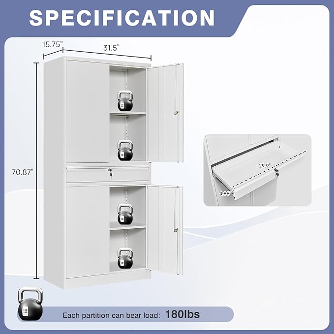Metal Storage Cabinet, Tall File Cabinet - Image 3