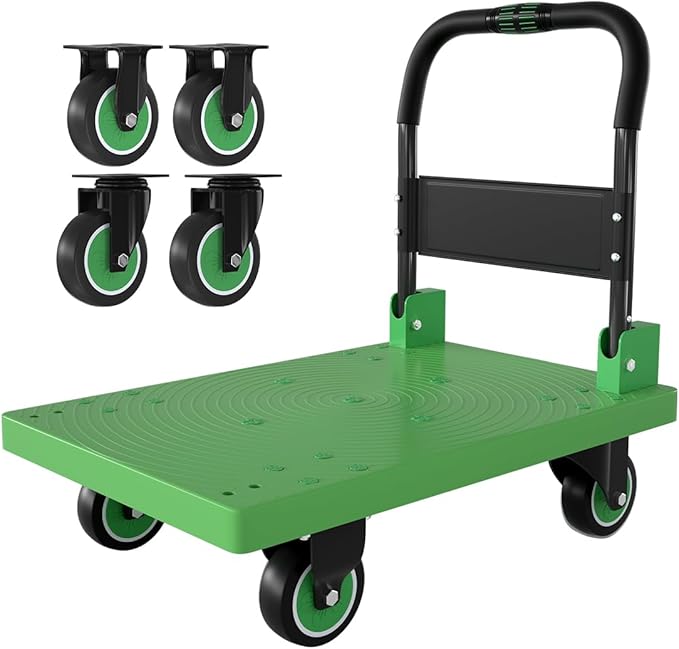 WUD Folding Push Cart Platform Trolley – Thickened Reinforced Steel, 360° by WUD