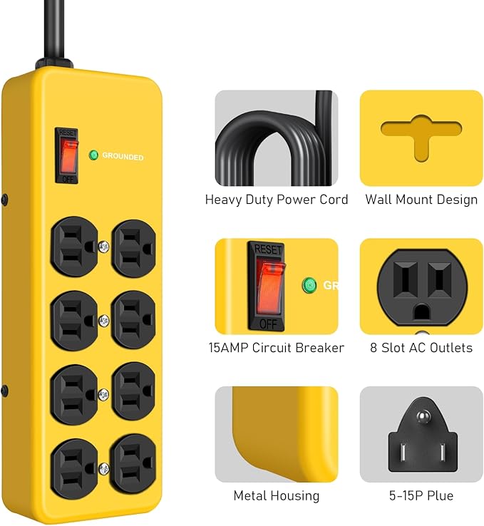 Wall Mount Power Strip, 8 Outlet Heavy Duty Power Strip - Image 2