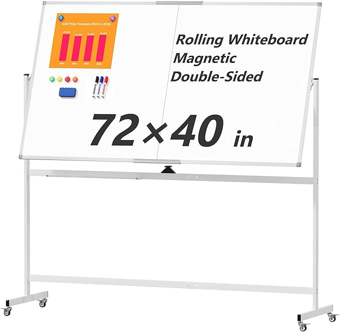 Large Rolling Whiteboard on Wheels, Portable Standing Magnetic Dry Erase Board by Neatsure