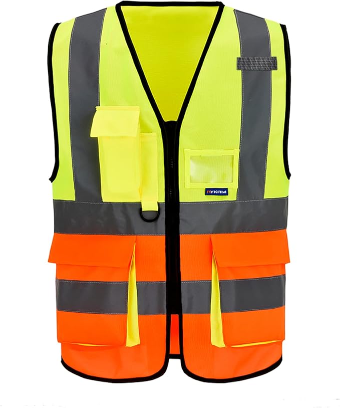 Big and tll Safety Vest with Reflective Strips and Zipper by A-SAFETY