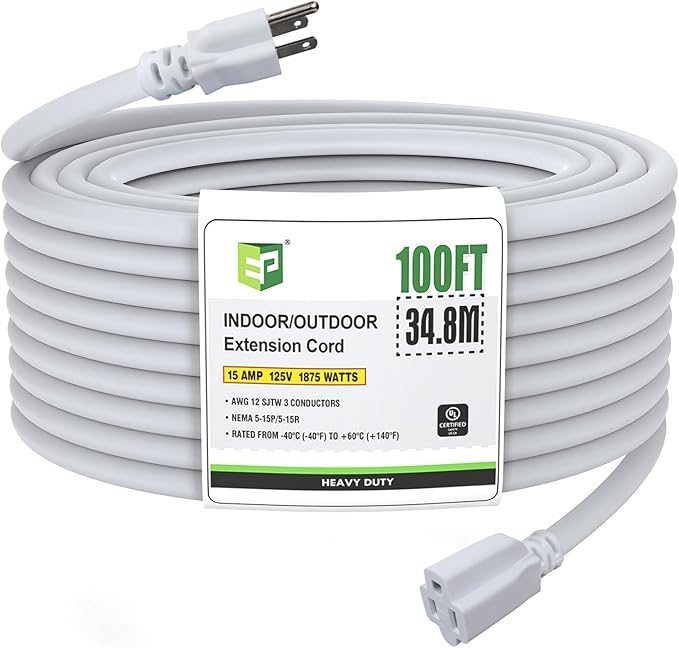 EP 100 Ft Outdoor Extension Cord, 12/3 SJTW Heavy Duty Extension Cable by ENERGYPRO