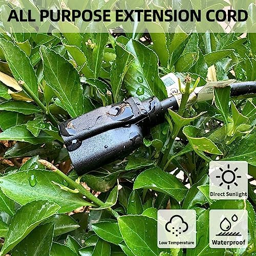 YOJOE Indoor Outdoor Extension Cord, 3 Prong 13A Weatherproof Power Cord, 16 Gauge Heavy Duty 15 ft Black Extension Cord for Garage, Garden and Home, 16/3 SJTW UL Certified - Image 3