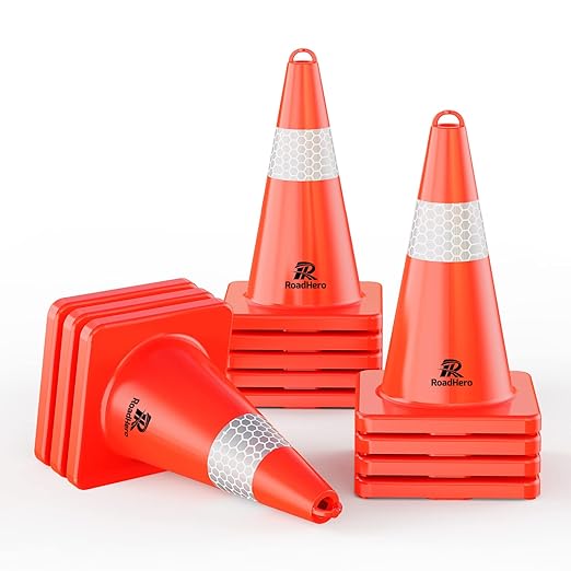 RoadHero Traffic Cones 18 Inch, 12 Pack Safety Cones by RoadHeroUS