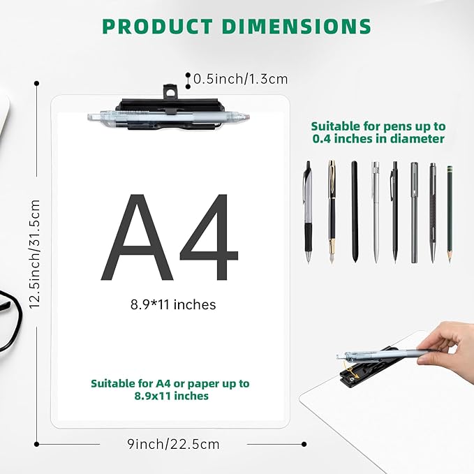 White Clipboard with Pen Holder, 2 Pack Plastic Clipboard with Low Profile - Image 2