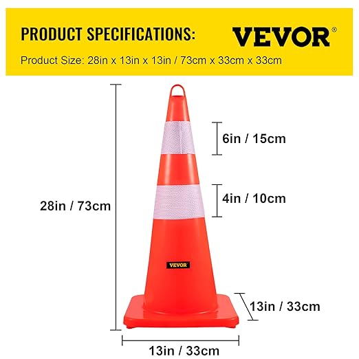 VEVOR Safety Cones, 12 x 28" Traffic Cones, PVC Orange Construction Cones - Image 7