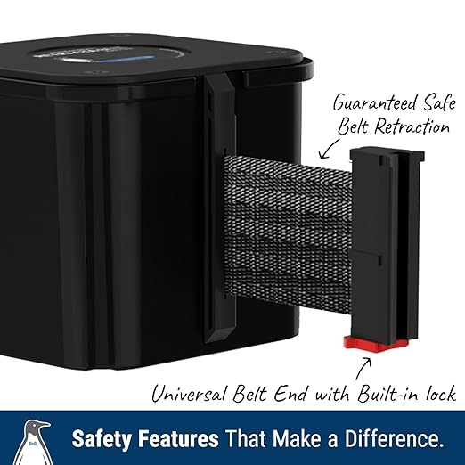 WM412 Retractable Belt Wall Mounted Smooth Black Crowd Control Barrier and - Image 4
