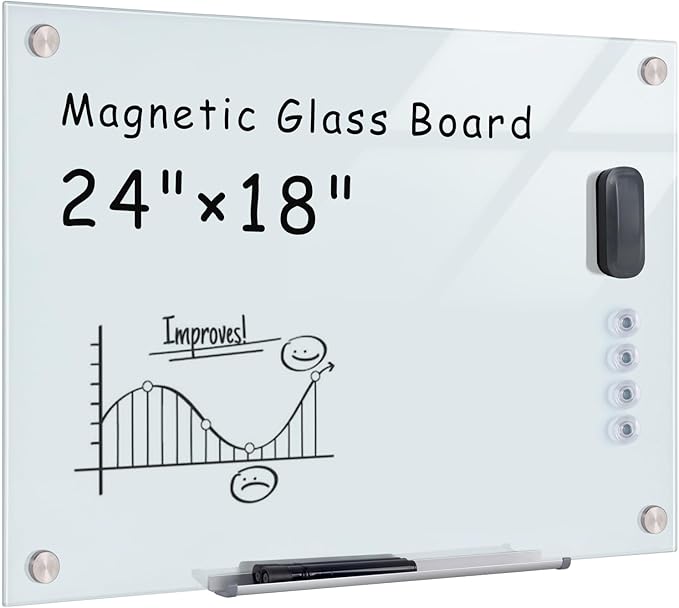 Mifuro Magnetic Glass Whiteboard，24"x18" Wall Mounted Frameless Dry Erase Board by MifuroOfficeProduct
