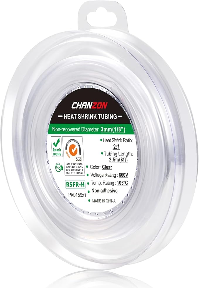 Chanzon 2:1 Ratio 1/8" Heat Shrink Tubing 8Ft Roll Clear/Transparent Polyolefin by Chanzon