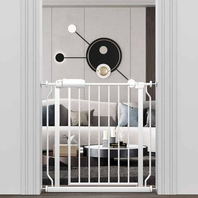 ALLAIBB Narrow Walk Through Baby Gate Auto Close Tension White Metal Child Pet by ALLAIBB