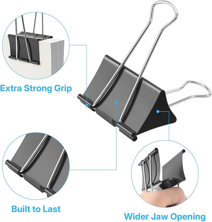 OWLKELA 3 Inch Jumbo Binder Clips, Extra Large Black Paper Clamps - Image 3