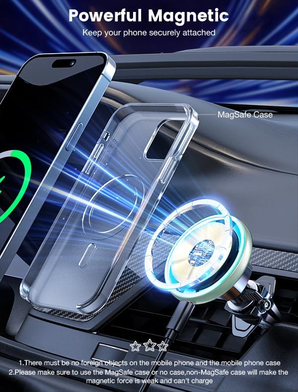 for Magsafe Car Mount Charger 15W LED RGB Car Phone Holder for Dash Vent - Image 6