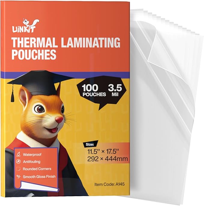 Uinkit 3.5Mil 100Pack Clear Laminating Sheets, Menu Size, 11.5 x 17.5-Inch by UinkitHandicraftsandConservationSpecialist