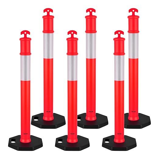 VEVOR 6 Pack Traffic Delineator Posts, 48 inches Traffic Safety Cones by VEVOR
