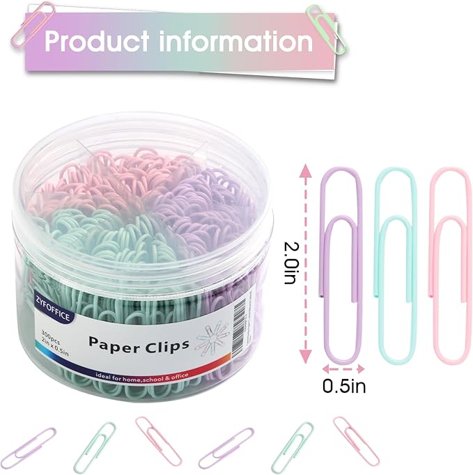 Pastel Jumbo Paper Clips, School and Office Use - Image 2
