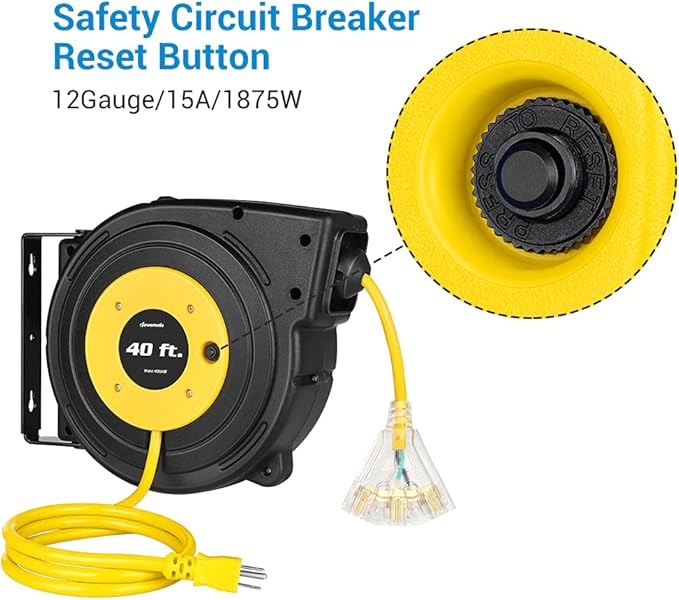 DEWENWILS 40FT Retractable Extension Cord Reel, Heavy Duty Power Cord Reel - Image 7