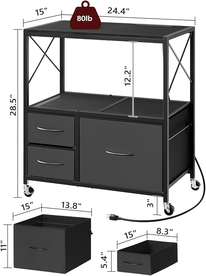 File Cabinet with Charging Station, 3 Drawer Lateral Filing Cabinet - Image 3