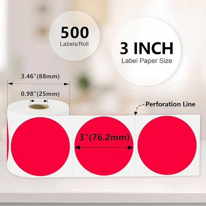 3 x 3Inch Round Color Coding Labels Circle Thermal Labels Printable Waterproof - Image 3