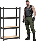 Wooden Garage Shelving, 4-Tier Storage Shelves, Double-Layer Uprights, by Beaunatixx