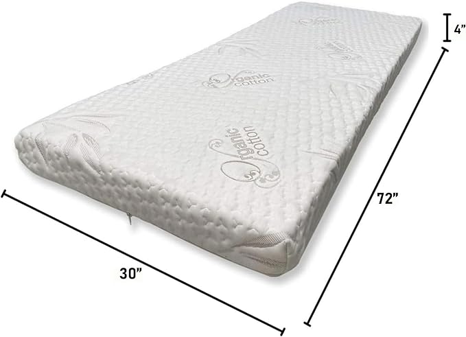 Foamma 4” x 30” x 72” High Density Foam Bunk Mattress, Organic Cotton Cover - Image 2