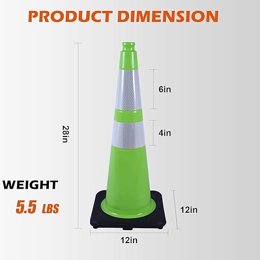 8 Pack 28 Inch Green PVC Traffic Cones Black Base Stable Flexible, Road Safety - Image 2