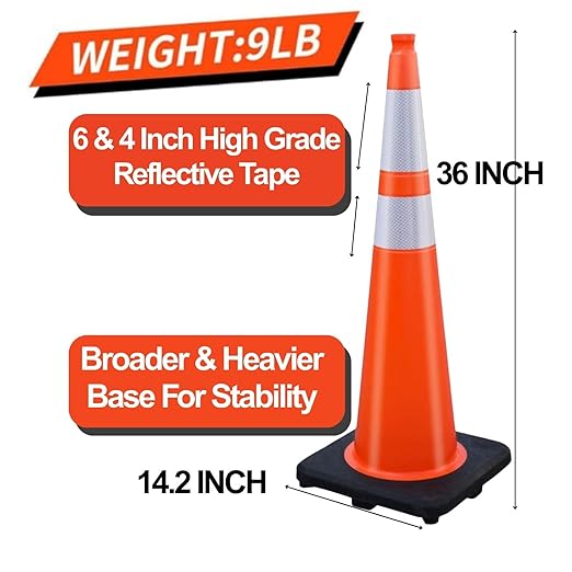 BESEA 36” inch Orange PVC Traffic Cones - Image 2