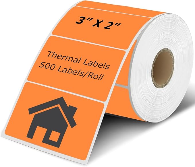 3" x 2" Thermal Labels Stickers Orange, Thermal Printer Shipping Stickers by BriCabel
