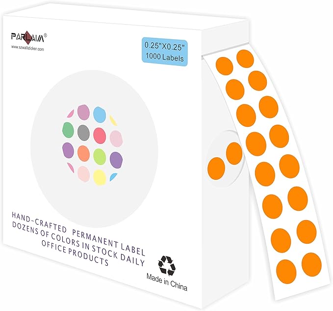 PARLAIM 1000 PCS Color Coding Labels Circle Dot Stickers, 1/4 Inch Roll by PARLAIM