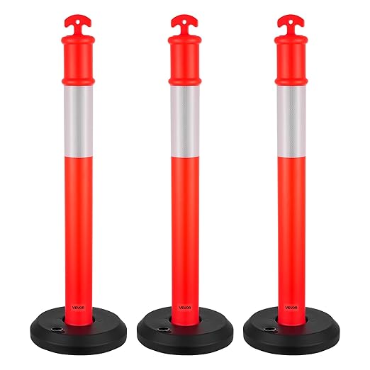VEVOR 3 Pack Traffic Delineator Posts, 48 inches Traffic Safety Cones by VEVOR
