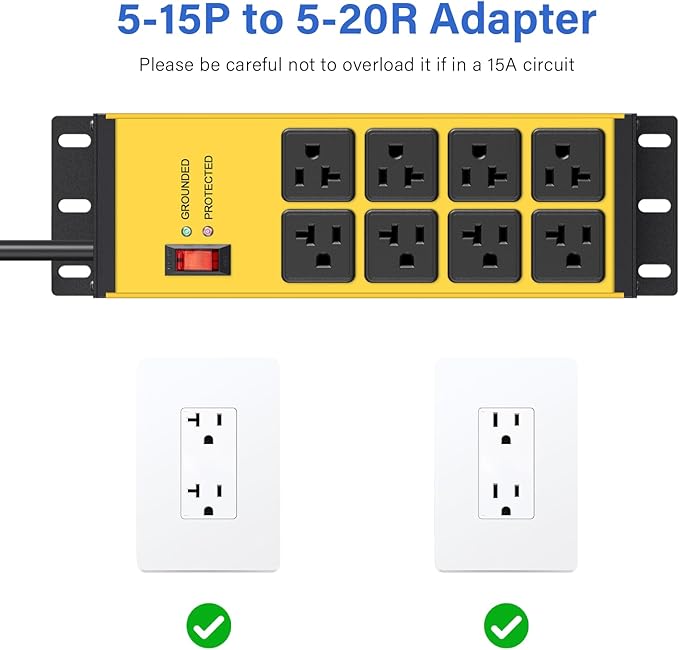 CCCEI 2PCS Heavy Duty Power Strip Surge Protector 20 AMP, 8 Outlets 12 Gauge - Image 5