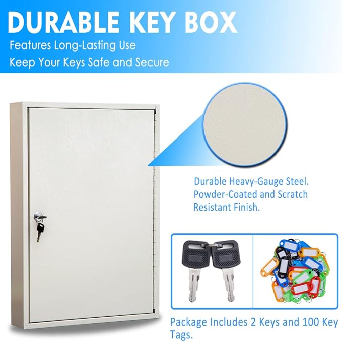 UMEKEN Key Box Wall Mount 100 Position Metal Valet Car Key Cabinet Lock Box - Image 3