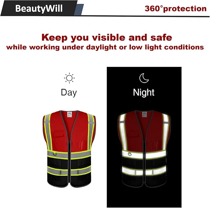 BeautyWill Custom Logo Safety Vest Class2 High Visibility Reflective Vest - Image 6