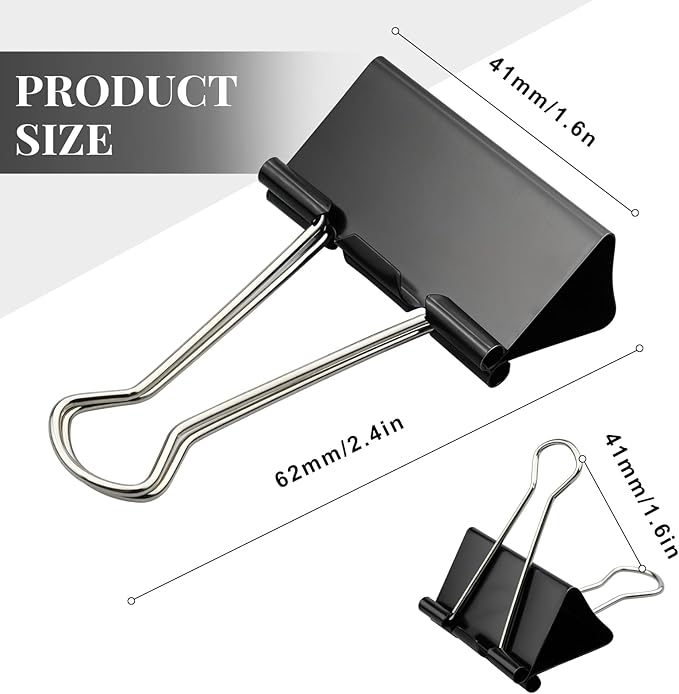 60 Pack Large Binder Clips 1.6 Inch Binder Paper Clip Big Paper Clamps - Image 2