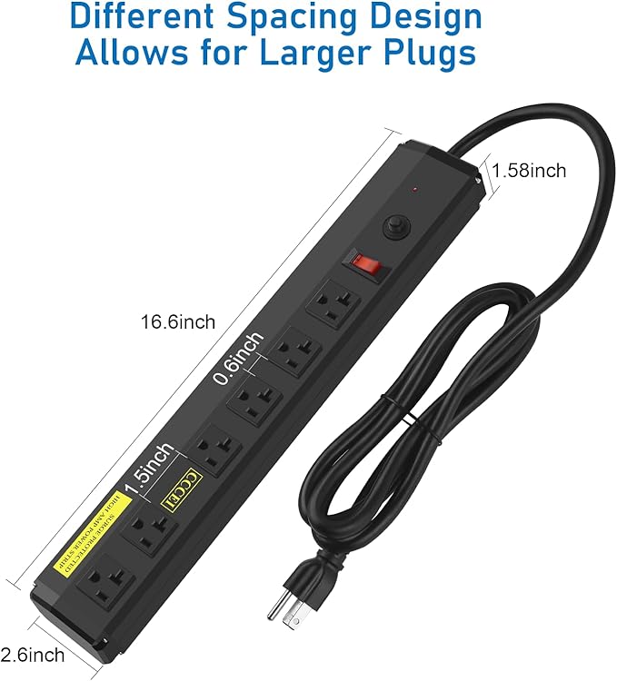 CCCEI Heavy Duty Power Strip Surge Protector 20 Amp, High Amp Industrial Shop - Image 6