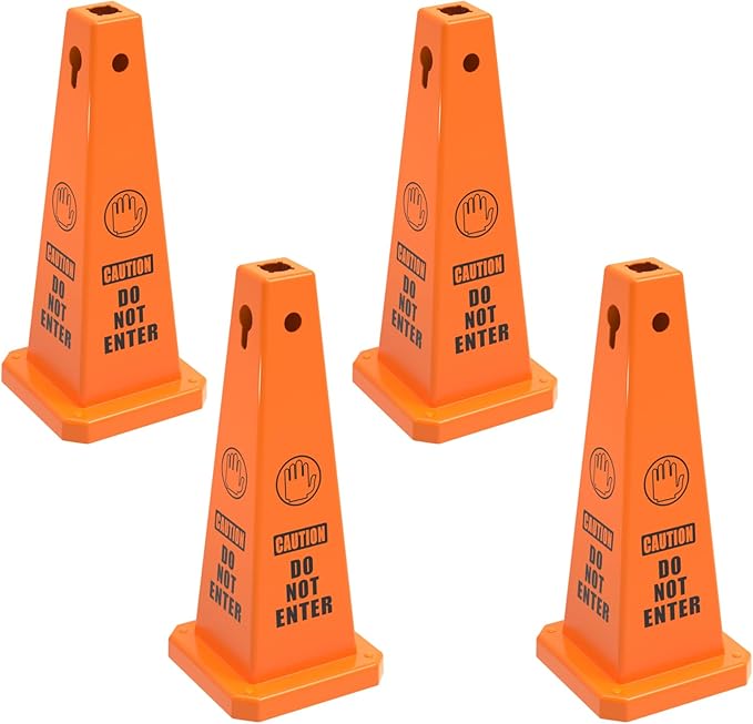 Caution Wet Floor Sign, 26.4-Inch Safety Cone, 8 Pack Yellow Plastic, by YOURSAFETYOURPRIORITY