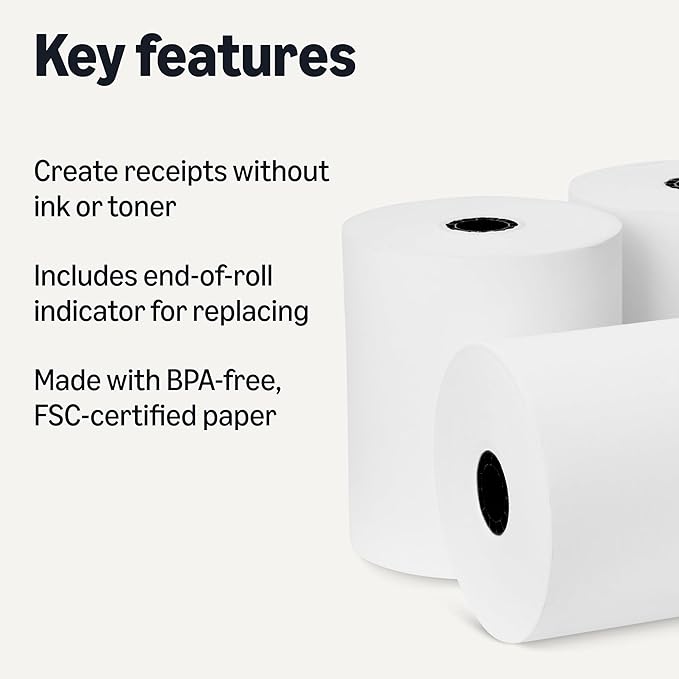 Amazon Basics Thermal Paper Receipt Rolls, POS Receipt, 3 1/8" x 230', 50 Rolls - Image 2