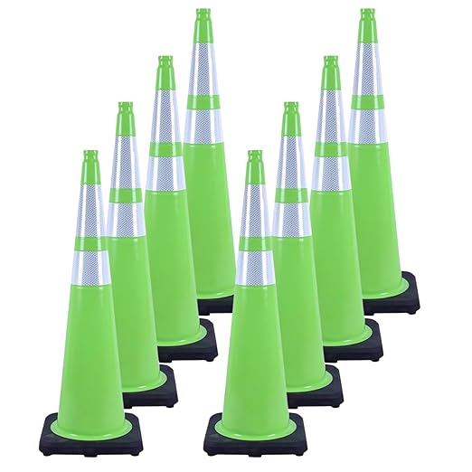 8 Pack 36 Inch Green Reflective Safety Cones, Tall Black Base Traffic Cones by OranclUS