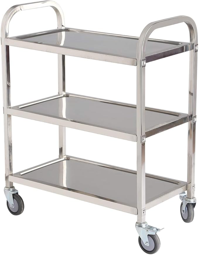 Stainless Steel Cart on Wheels, 3-Tier Stainless Steel Utility Cart by Amarite