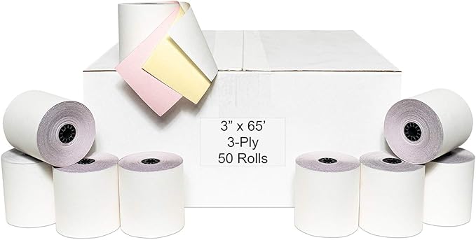 3" x 65' 3 PLY WHITE/CANARY/PINK CASH REGISTER PRINTER POS PAPER ROLL 50 by PosPaperRoll