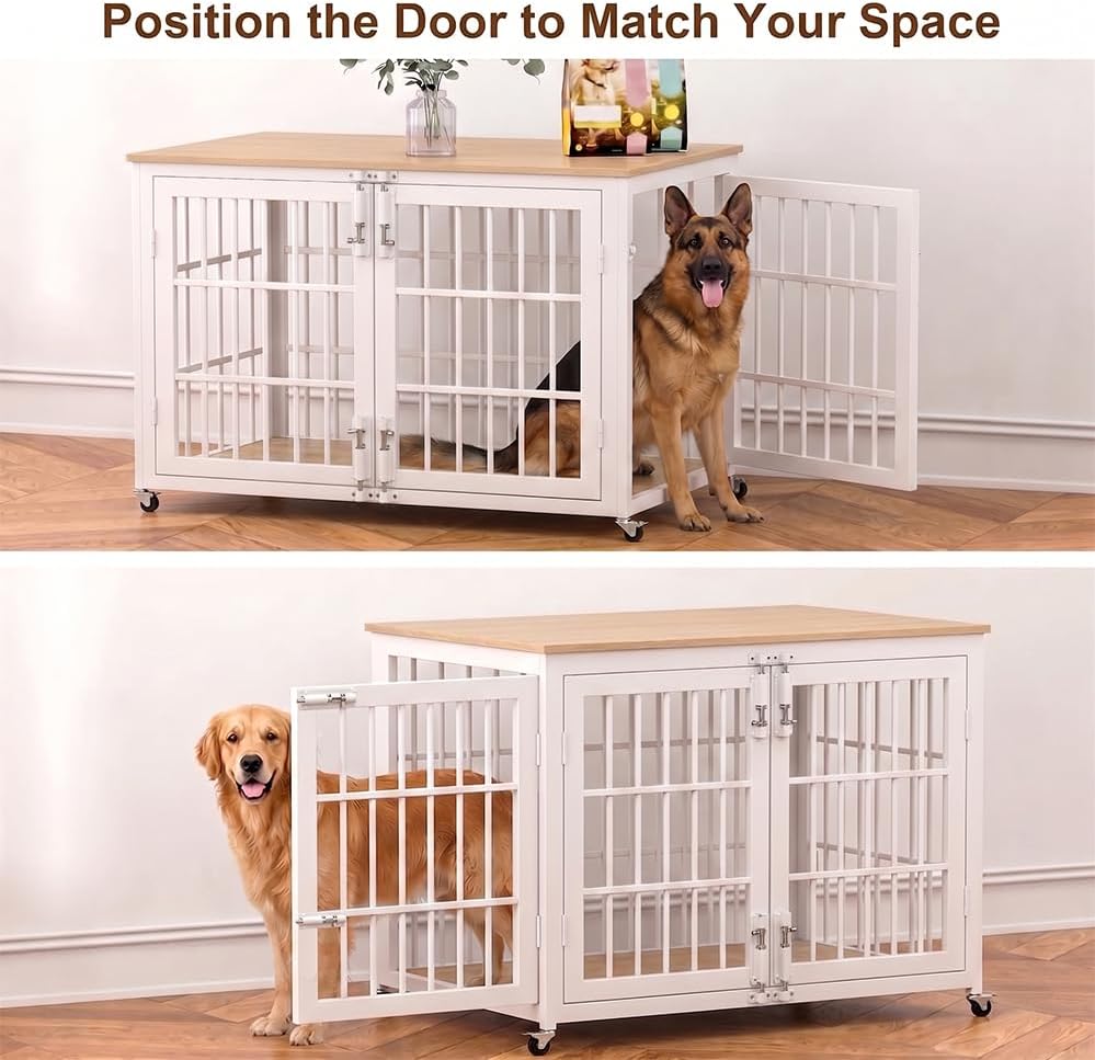 BOLDBONE 38 inch Dog Crate Furniture, Heavy Duty Dog Kennel Indoor for Large Dogs, Escape-Proof and Chew-Proof Wooden Dog Cage for high Anxiety Dog, Decorate House as TV Stand, End Table, White Oak - Image 2