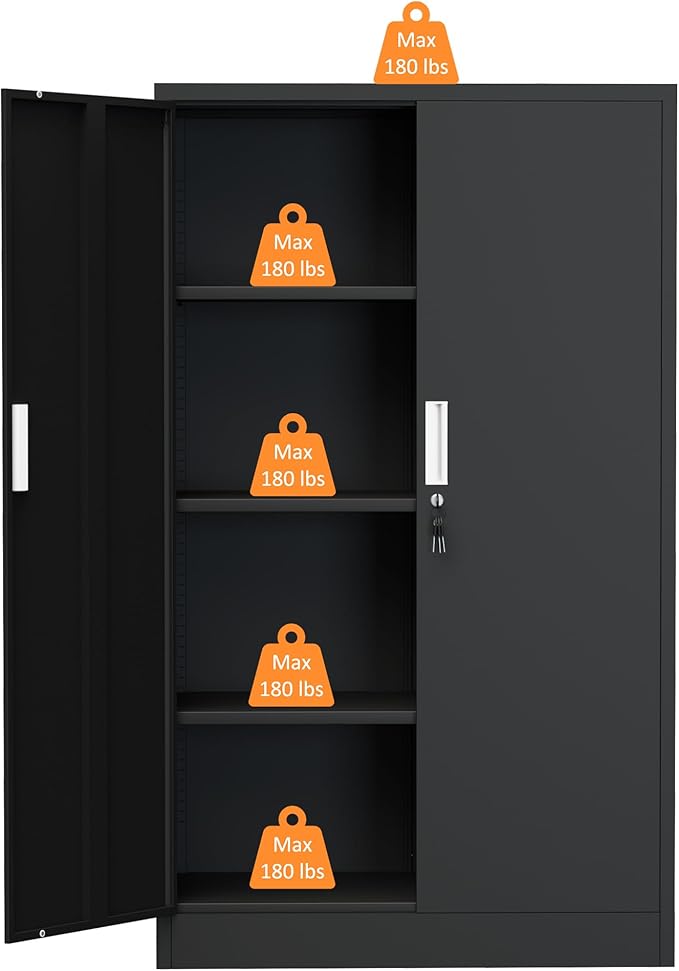 Metal Storage Cabinet with Locking Doors and 3 Adjustable Shelves, Lockable - Image 6