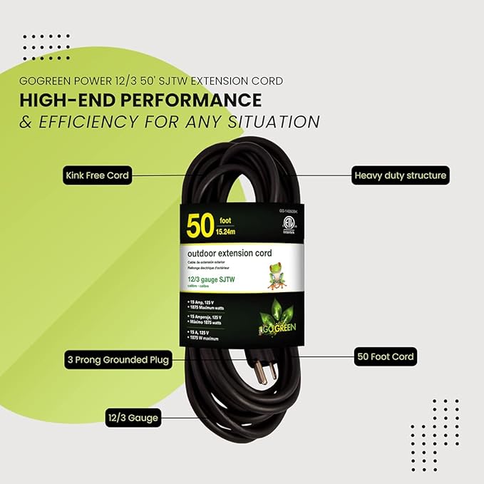 Go Green Power Inc. 12/3 SJTW Outdoor Extension Cord, 50 ft - Image 5