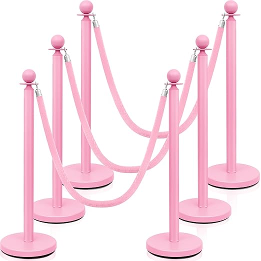 Ferraycle 6 Pcs Stainless Steel Stanchions Post Queue 38 Inch, 5 ft Velvet Rope by Ferraycle