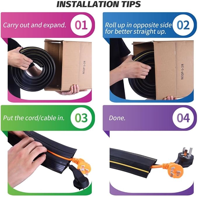 10FT Floor Cord Cover, Heavy Duty PVC Floor Cable Cover, Wire Cover to Protect - Image 4